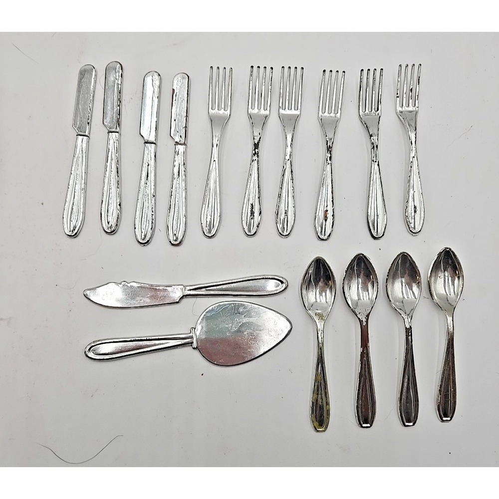 Vtg Children's Play Silverware Utensils Feels Plastic Or Aluminum Irwin USA Made